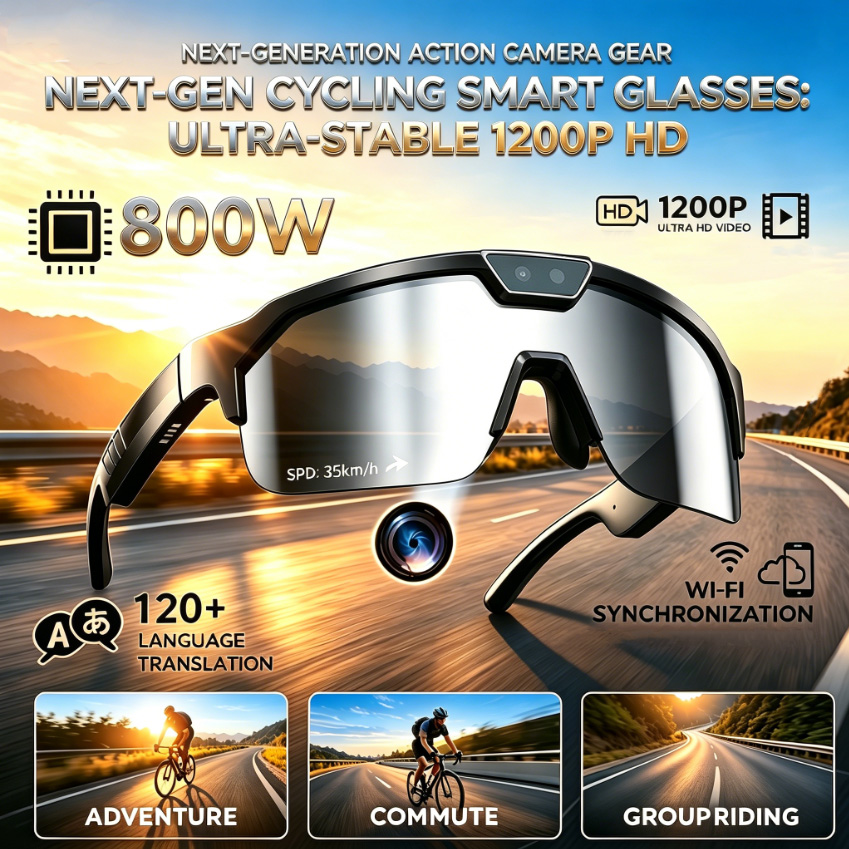 Webcam Hd 1080P - Fietsbril 2026 met 800W HD camera,