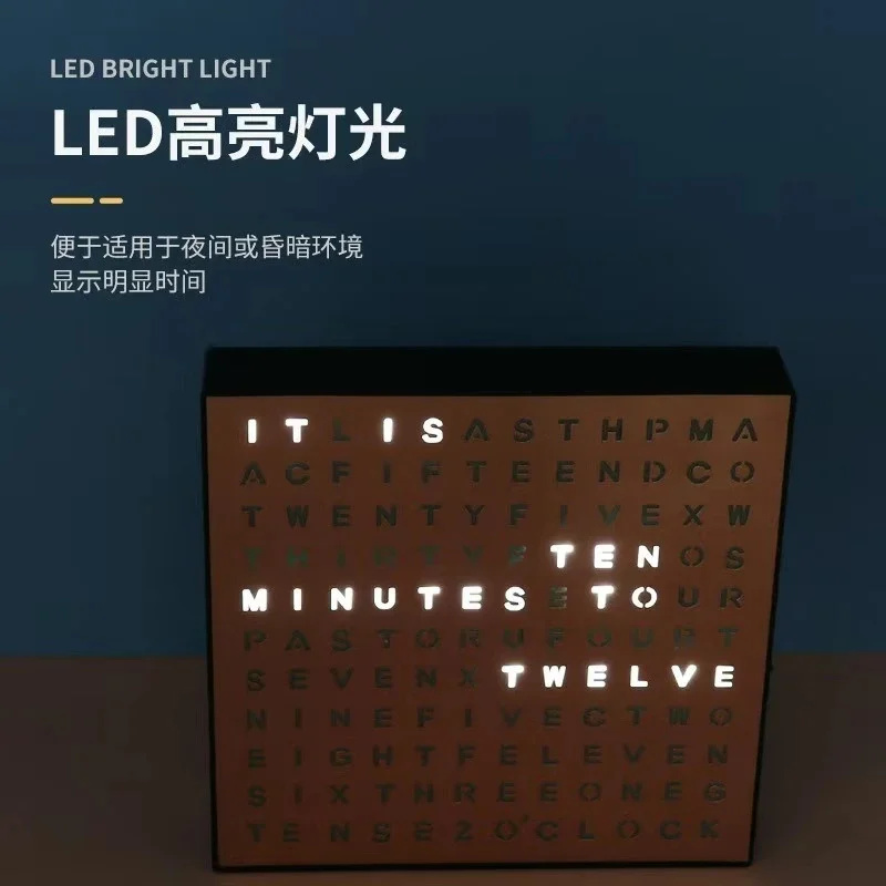 Led Desk Clock - Getimede elektronische lichtbak Engelse klok LED-alfabet