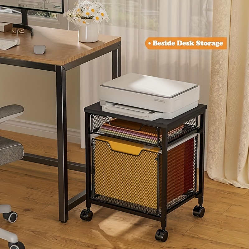 Rolling File Cart - Rolbare archiefkastwagen, printerstandaard met opberglade, archiefkast