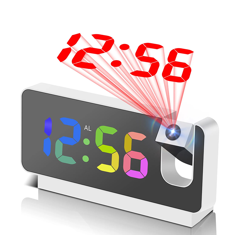 Led Desk Clock - Projectiewekker Bureauklok met groot kleuren-LED-display Draaibare