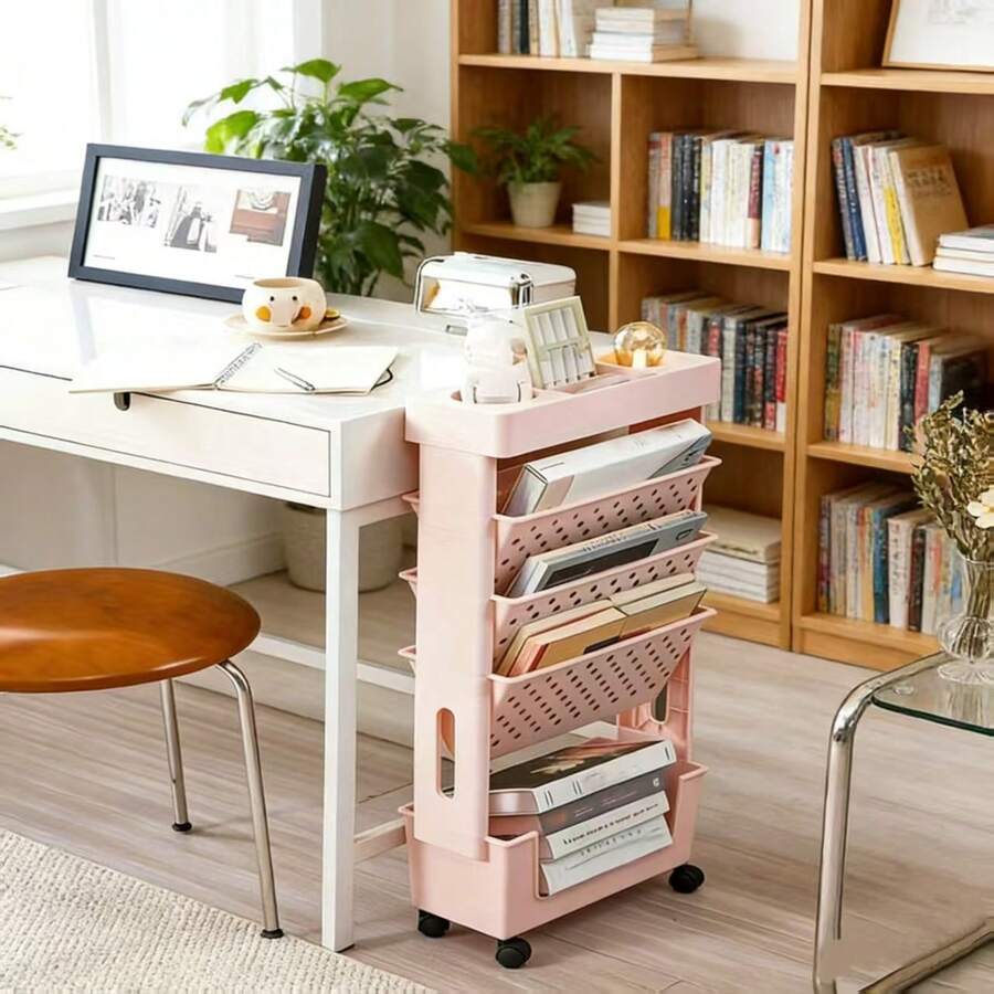 Rolling File Cart - 5-laags rollende opbergwagen met geperforeerde planken