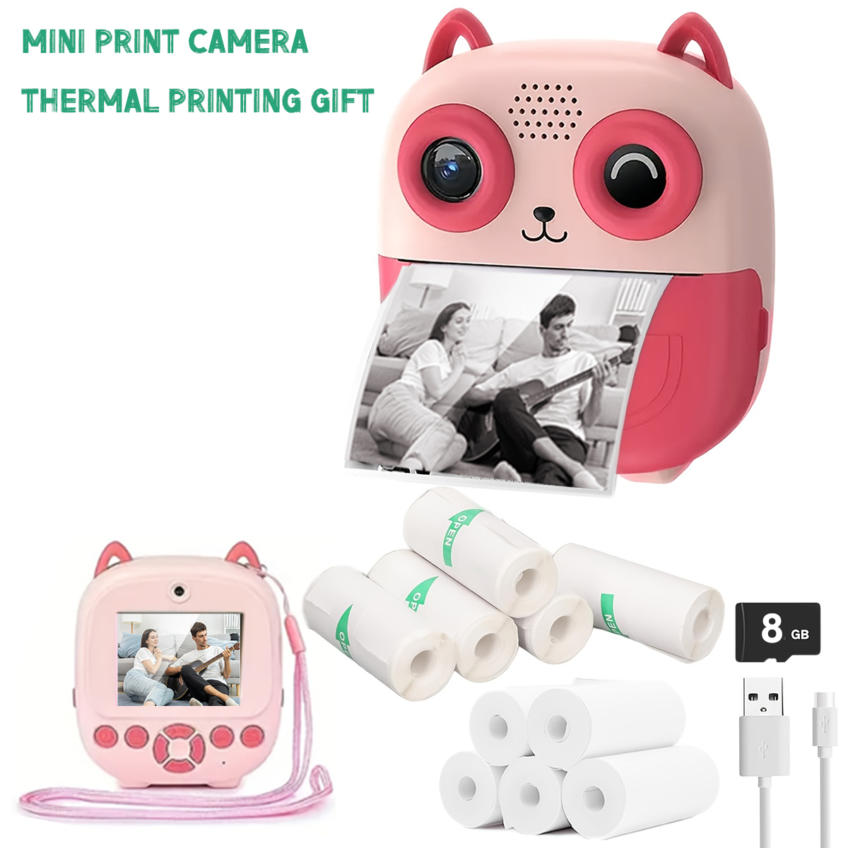 Webcam Hd 1080P - Leuke vorm instant printcamera, 1080P HD