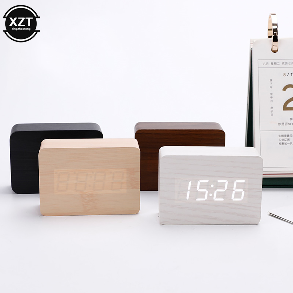 Led Desk Clock - Mode-wekker LED houten horlogetafel Spraakbesturing Digitale