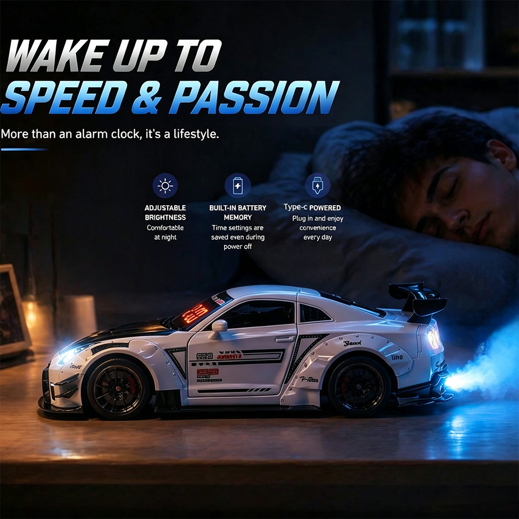 Led Desk Clock - 1 STKS Oplaadbare Hypercar-model wekker, LED