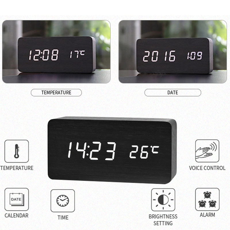 Houten digitale wekker, LED-we - Led Desk Clock recensie en prijs