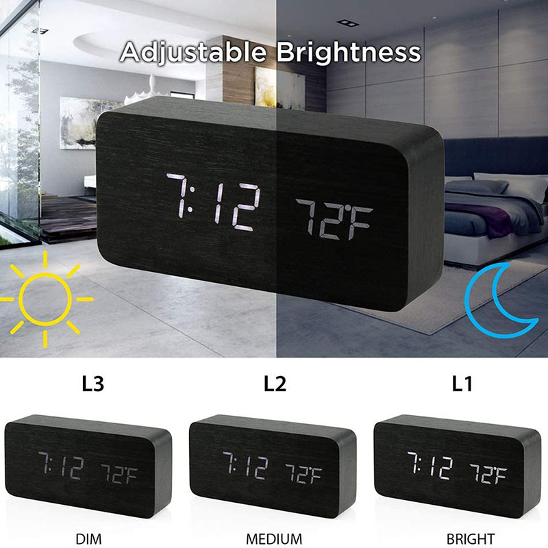 Houten digitale wekker, LED-we - Led Desk Clock recensie en prijs